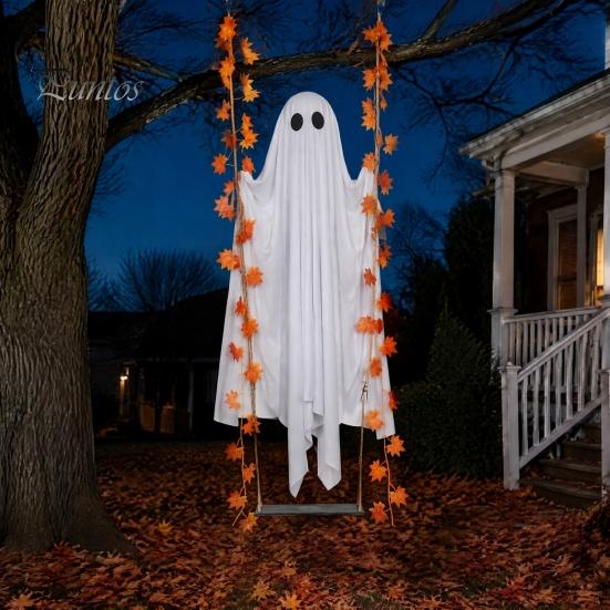 Halloween Hanging Ghost Decorations Swinging Decoration for Outdoor Garden Yard, Weighted Fabric Flying on A Creepy Atmosphere Props Swing with