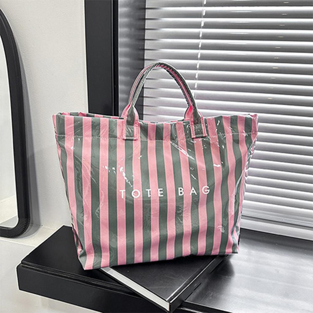 Gestreifte Damen-Einkaufstasche, Handtasche, geräumige Tragetasche