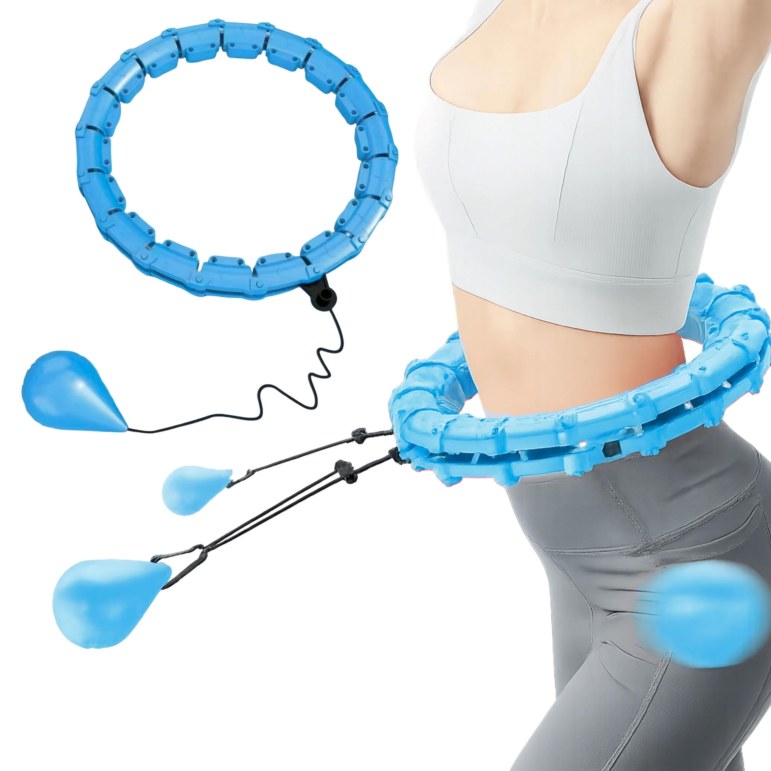 

East Leaf Hula Hoop, Weight Loss, No-Fall Rope Hula Hoop, 18 Sections, Adjustable, for Adults, Indoor Exercise, Beginners, Blue