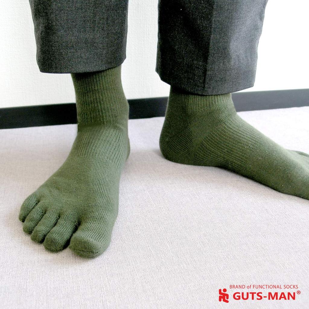 Gutsman Thinnest Organic Olive Drab Five-Toe Socks, Self-Defense Force, Cotton, Deodorizing, Medium, 25-27cm,