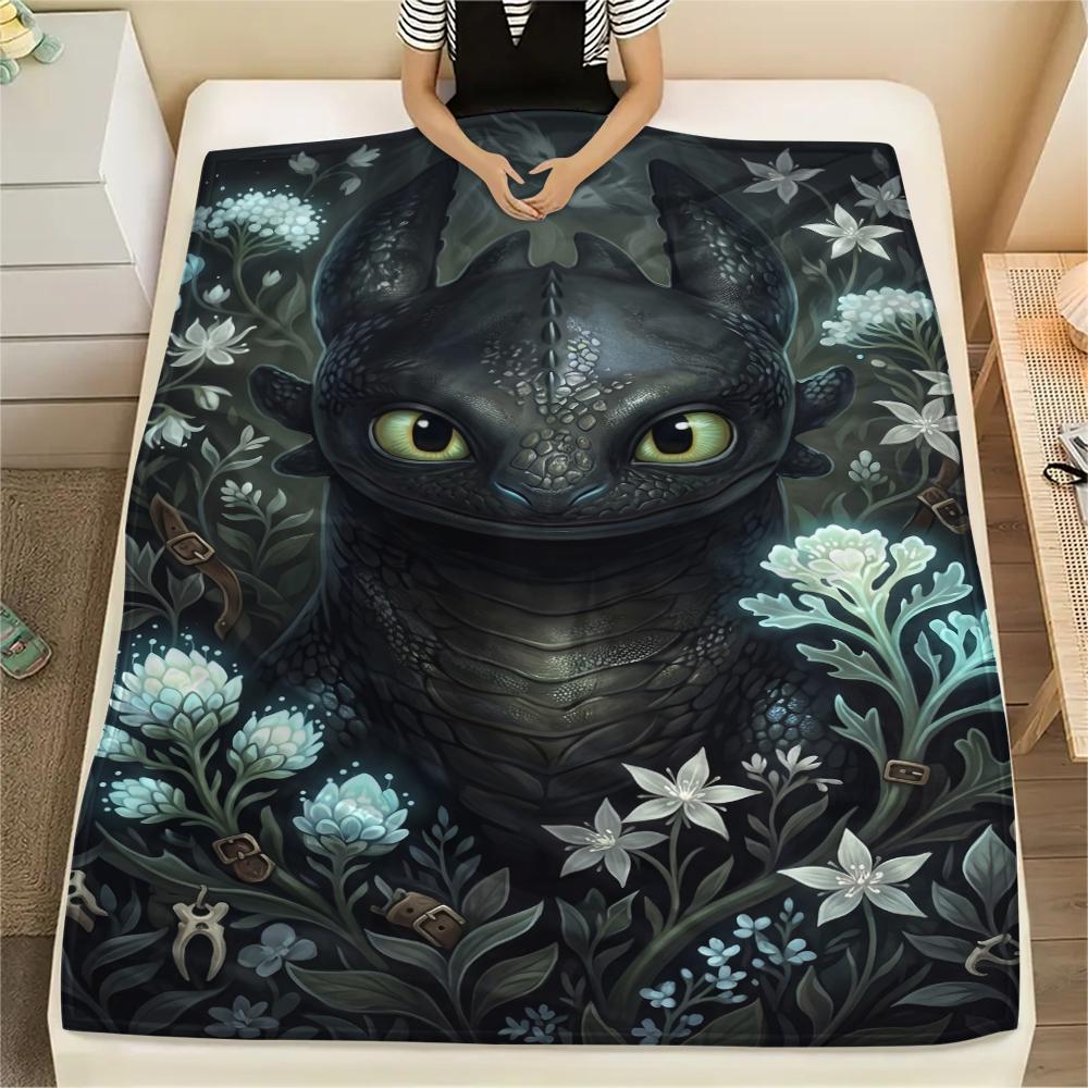 

Warm Print Flannel Blanket How to Train Your Dragon Theme Comfortable Throw for Bed Couch Sofa Chair Travel Picnic Use-Xin 75x90cm