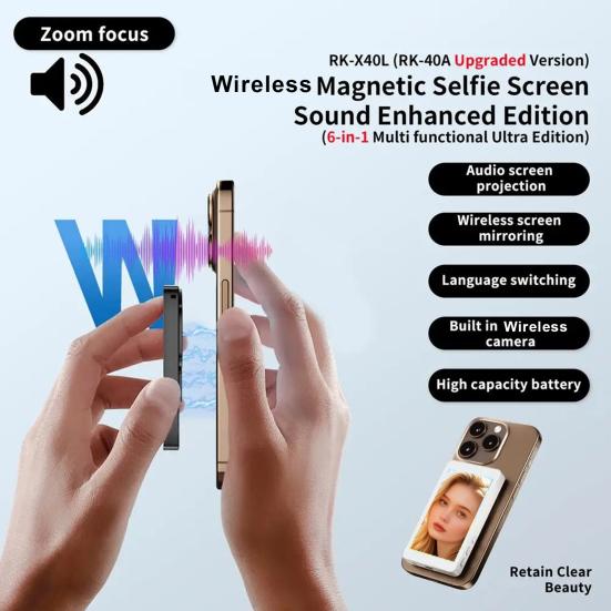 Vlog Selfie Monitor Screen Magnetic USB Rechargeable Wireless Screen Mirroring Phone Back Camera Selfie