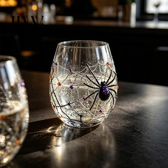 Geister Whiskey Glas Halloween Glas, Schwarze Katze Spinnennetz Totenkopf Becher für Langlebige Kaffeetasse Cocktail, 350ml Gruselige Trinkware Hausbar, Festlich