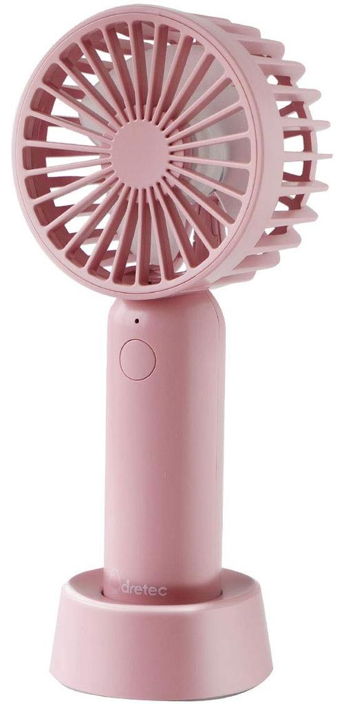 dretec Handy Fan, 2-Way, Desktop Fan, Neck Fan, USB Rechargeable, 6-Month Warranty, Pink, W70 X D45 X H170mm