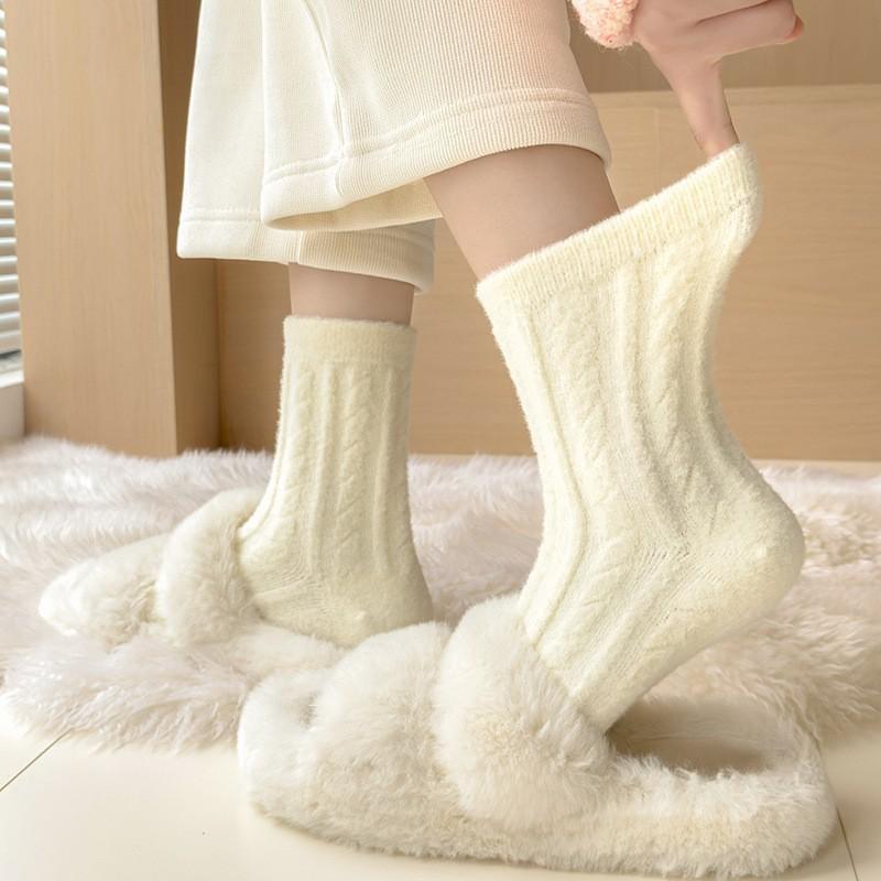 Meias de Veludo Australiano Meias de Cano Médio Meias de Veludo para Estação Espessas Quentes para Casa Chão Dormir Meias Cor Doce Meias Mulher