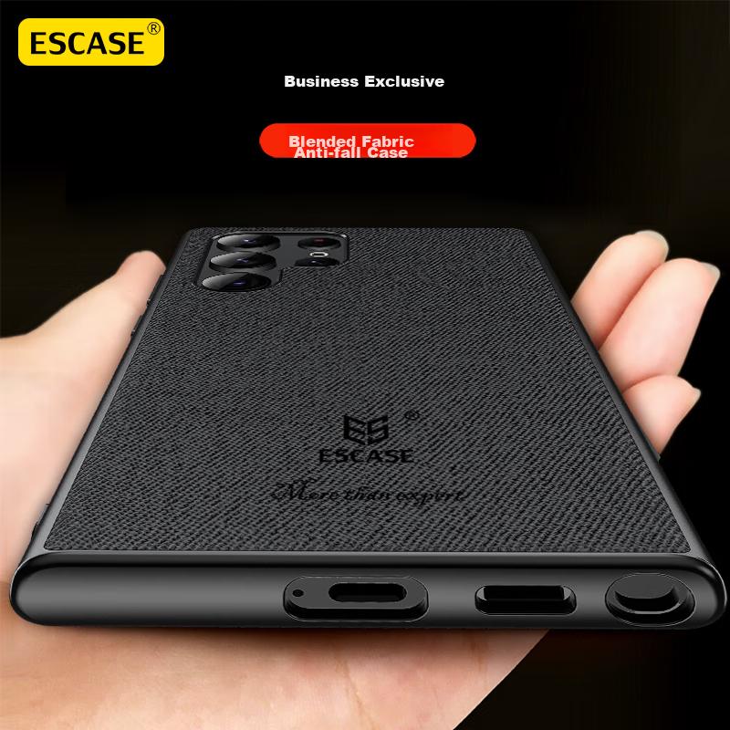Samsung S22 Ultra Phone Case, Galaxy 5G Protective Cover, Full Edge Protection, Shockproof, Unisex, Creative Design, Leather Back, ES-19 Deep Black