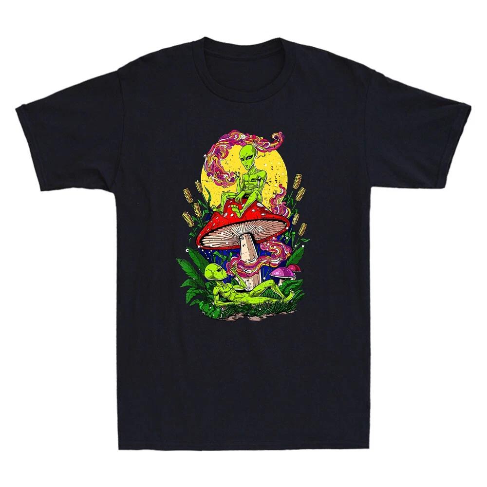 Aliens Hippie Psychedelic Mushrooms Forest Festival Funny Graphic Men s T-Shirt 3XL