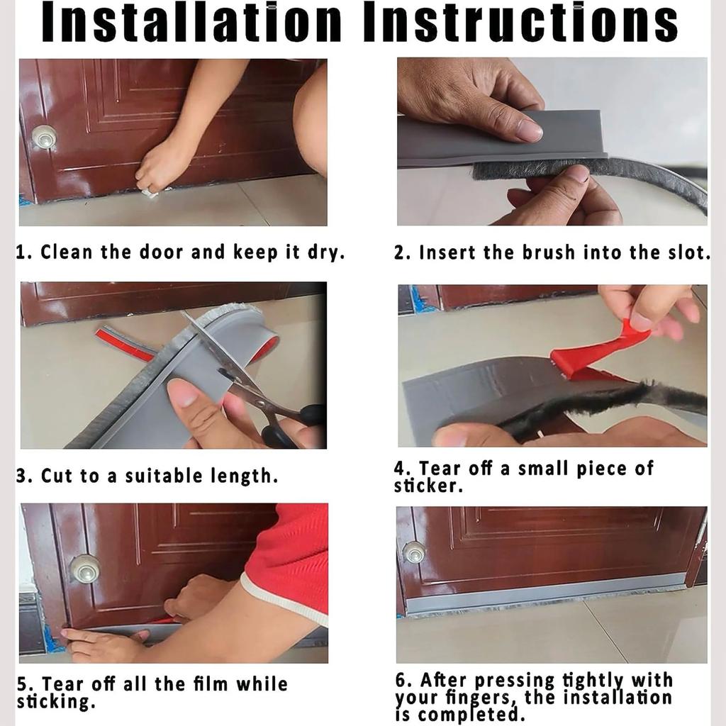 Door Seal Draft Stopper with Brush Reduce Noise, Rubber Door Sweep Breeze BlockerInsect Proof, Dust Proof and Sound Proof Seal