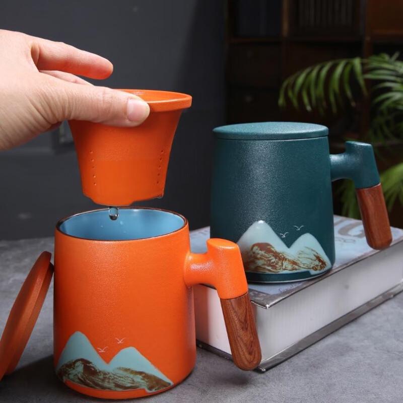 Ceramic Tea Separation Mug with Wooden Handle
