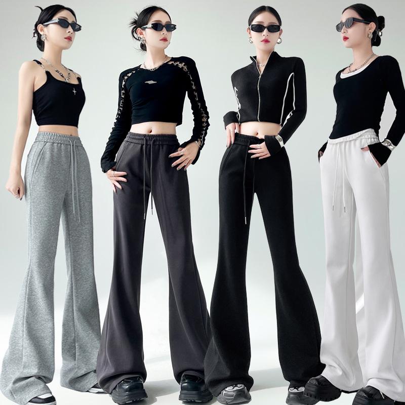Damen Schwarze High Waist Schlankmachende Micro Flare Hose - 2025 Frühling/Sommer Freizeitsporthose