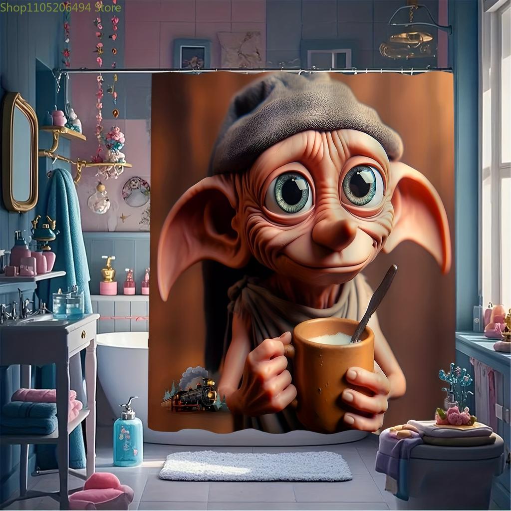 1 Warner Bros. Harry Potter Cartoon Print Shower Curtain, Privacy Bath Curtain, Home Partition Curtain with Hooks, Machine Was