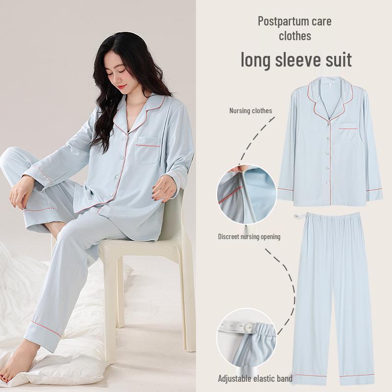 Cárdigan de maternidad de algodón puro para primavera y otoño: Pijama de Color Sólido para Lactancia Prenatal y Postnatal con Cuello Solapa