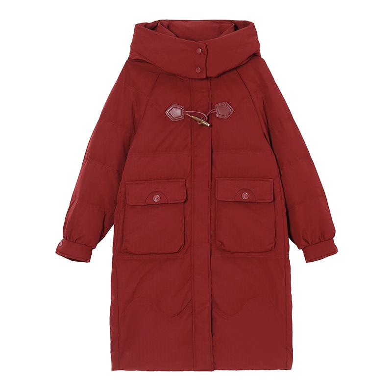 Autumn and Winter Women's Coat Horn Button Hooded Mid-length Loose Coat Thickened Warm Women's Jacket