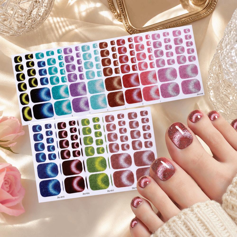 6Sheets Gradient Pattern Toenail Stickers Shimmering Glitter DIY Nail Art Supplies Vacation
