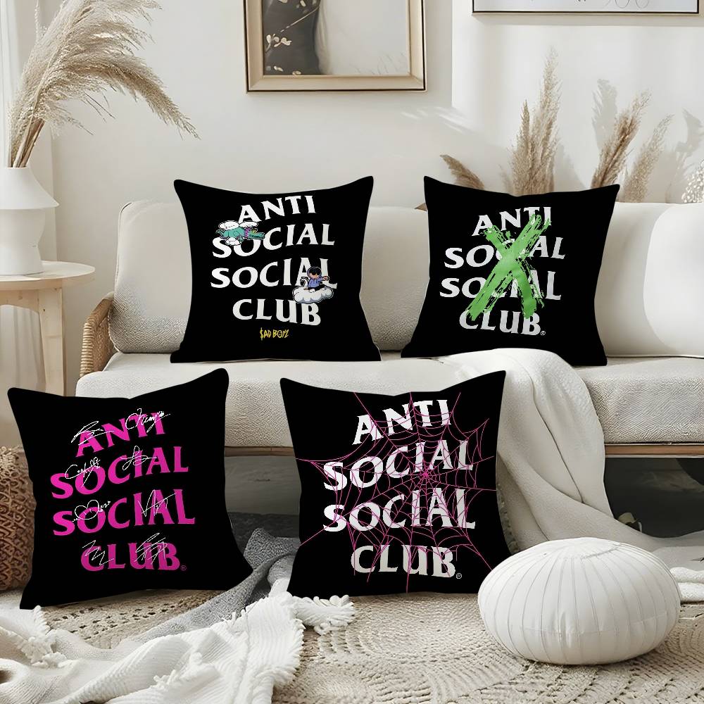 A-Anti Social S-Social Club Pillow Case Home Dorm Chair Back Short Plush Double-Sided Printing Office Nap Time Cushion Cover