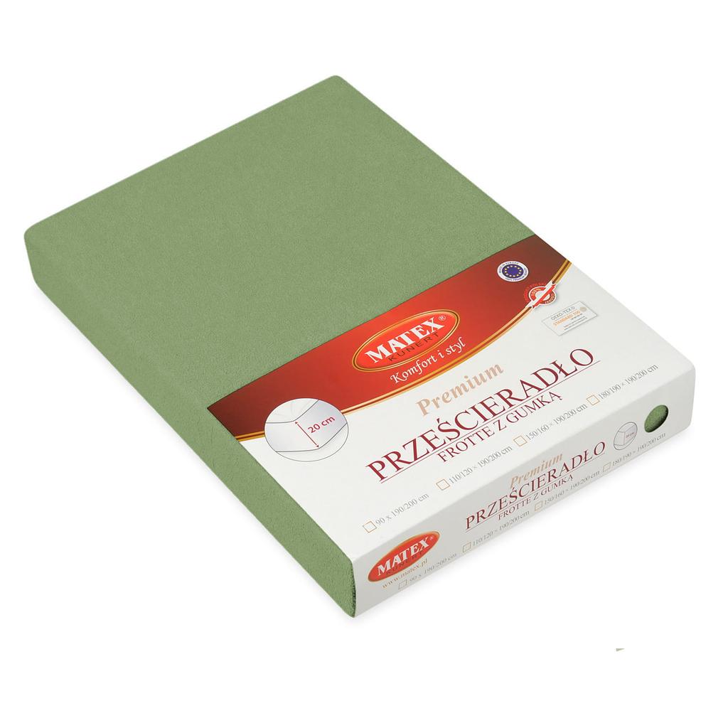 Prześcieradło frotte z gumką 110/120x190/200 premium oliwkowe