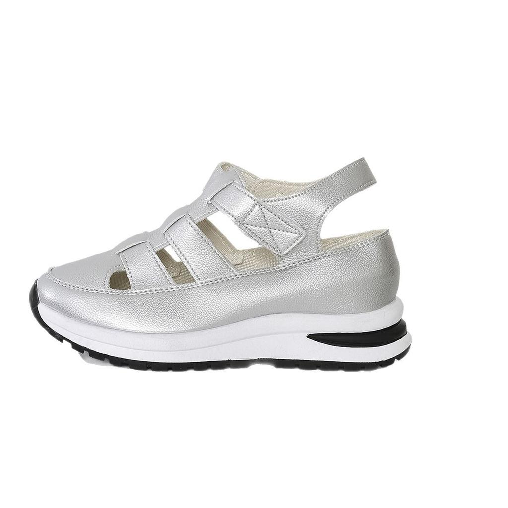 Summer New Slope Heel Sandals Bag Head Hollow Breathable Women's Foreign Trade Large Size Muffin Thick Sole Velcro Women's Shoes