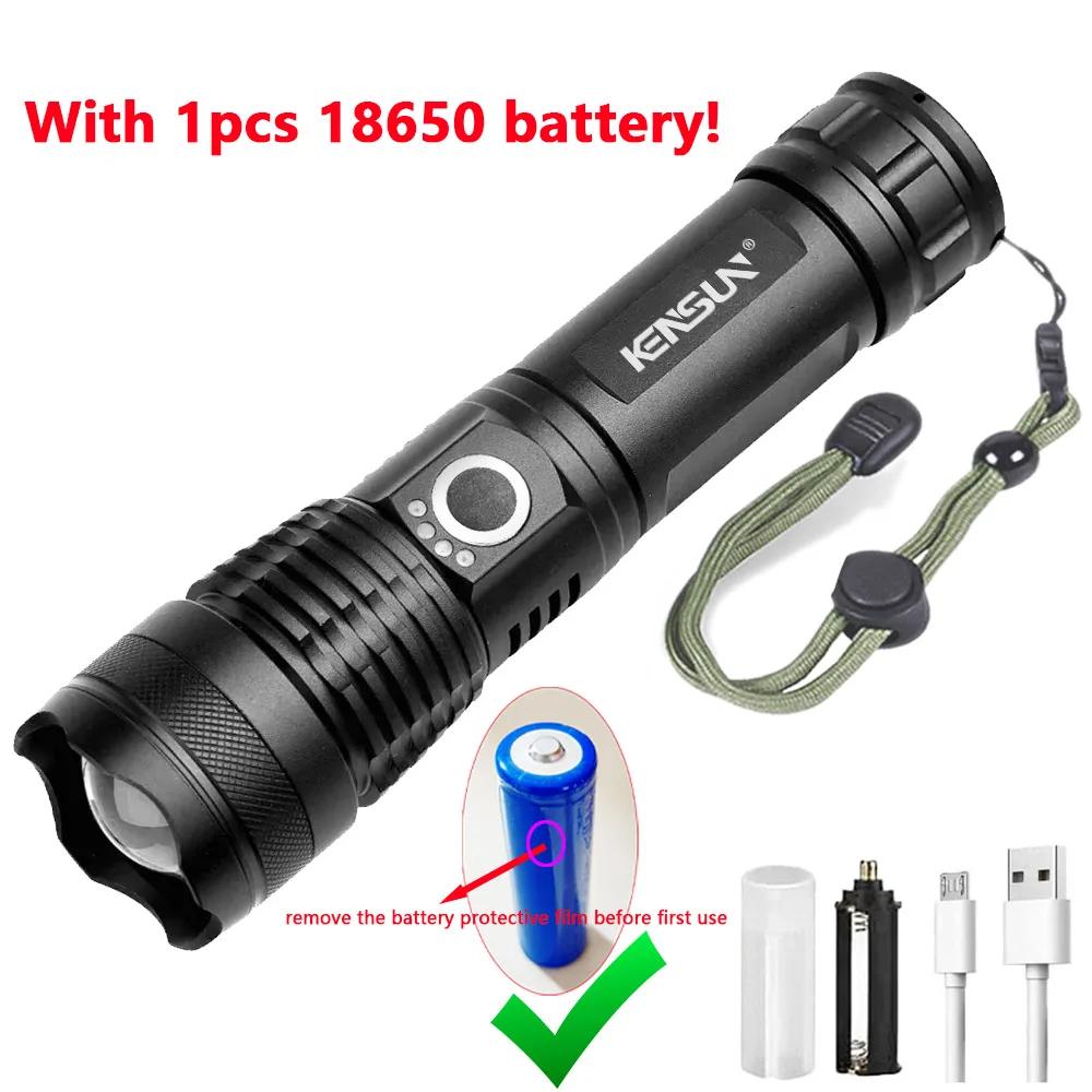 High Power 4-Core XHP50 LED Flashlight Type-C Rechargeable Torch Zoom Hand Lantern 18650 For Camping, Outdoor & Emergency Use