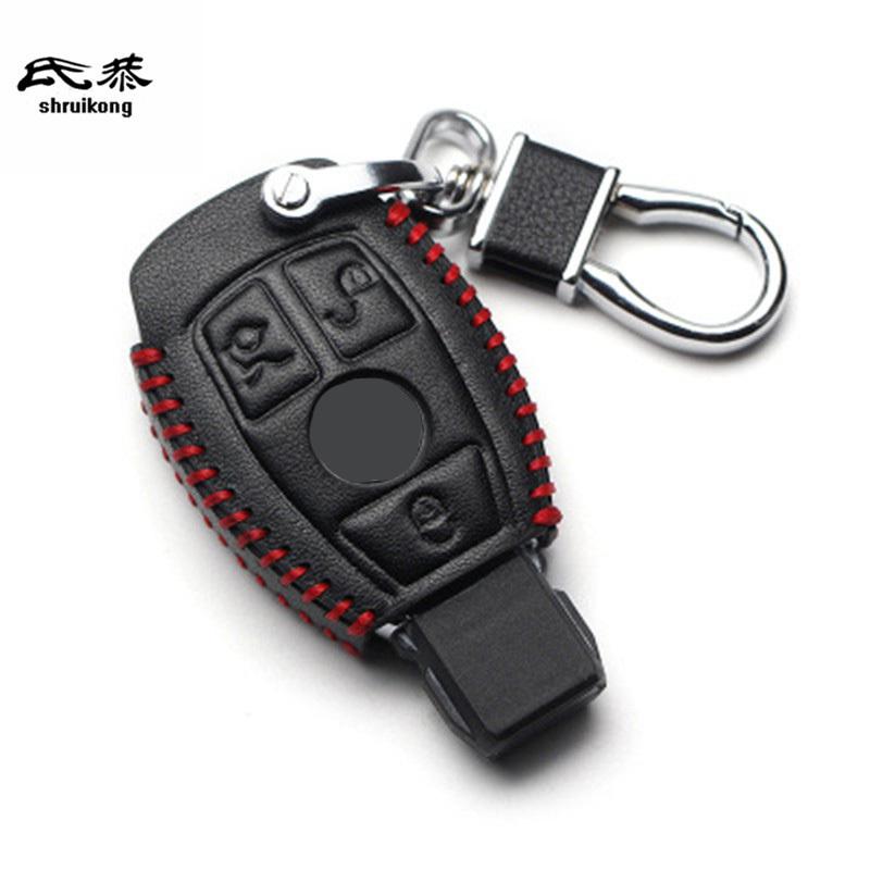 1Set Leather Car Key Case Bag Protection Cover For Mercedes Benz W210 W211 W212 W124 W176 W202 W205 GLK SLK Accessories