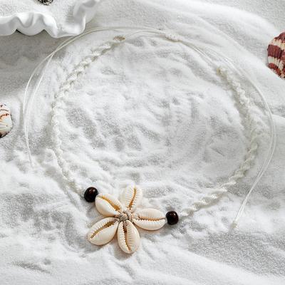 Bohemian Style Geometric Woven Shell Choker Necklace Adjustable Clavicle Chain Short Necklace for Beach Party
