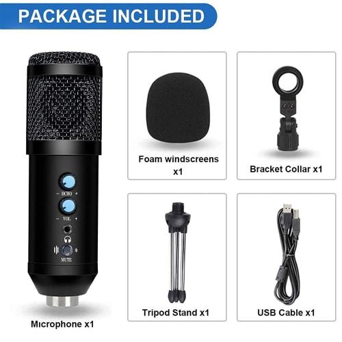 DEARING Condenser Microphone, Tabletop, Tripod, One-Click Mute, Noise Reduction, Volume Control, Earphone Monitor Function, Unidirectional, PC Microph