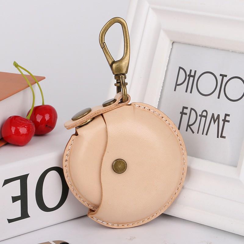 Vintage Leather Coin Purse With Magnetic Snap Portable Round Key Earphone Cable Organizer Bag Men Women
