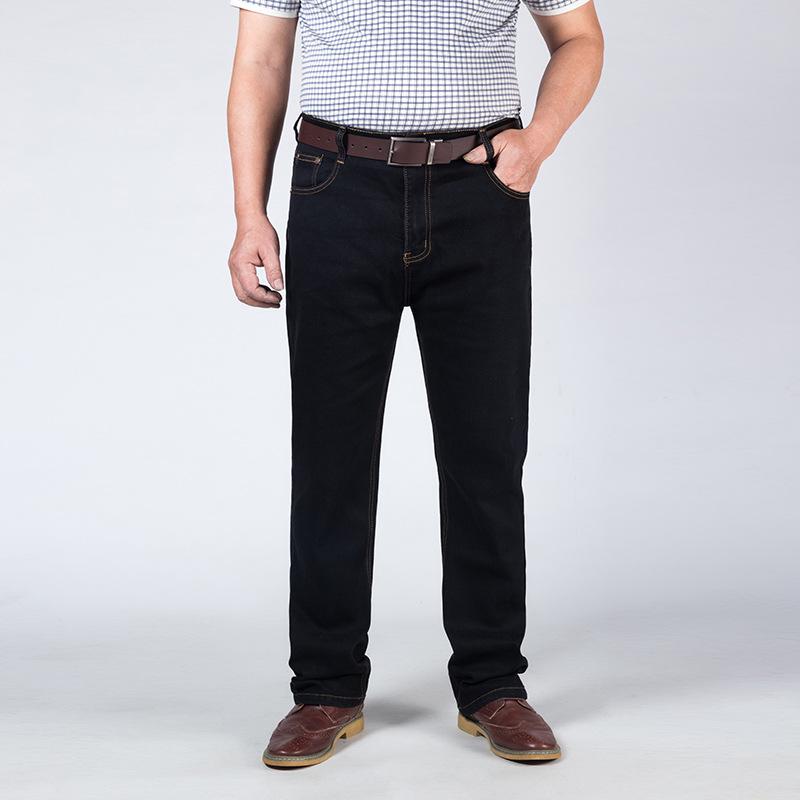Large Size Jeans Men Straight High Waist Elastic Loose Spring Middle-aged Large Size Men's Trousers