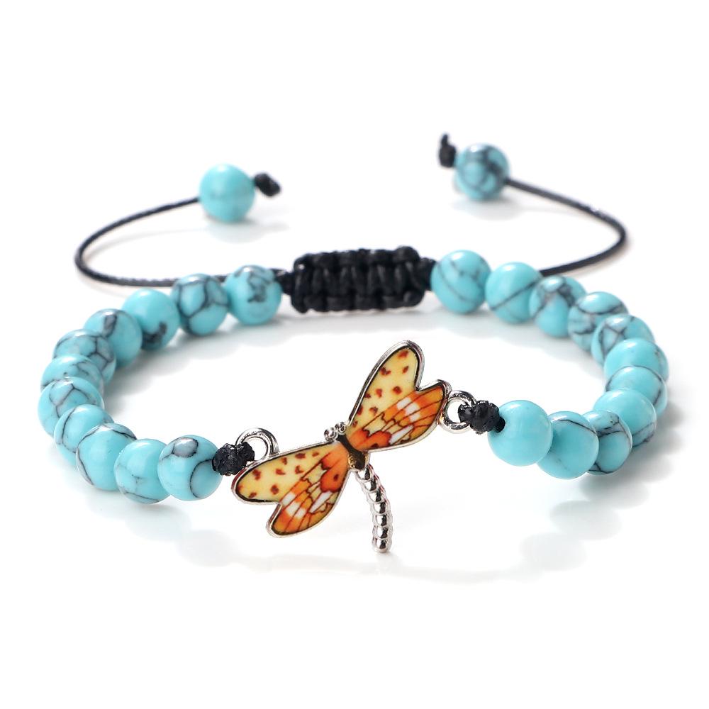 Dragonfly Water Touch Adjustable Blue Turquoise Beaded Bracelet