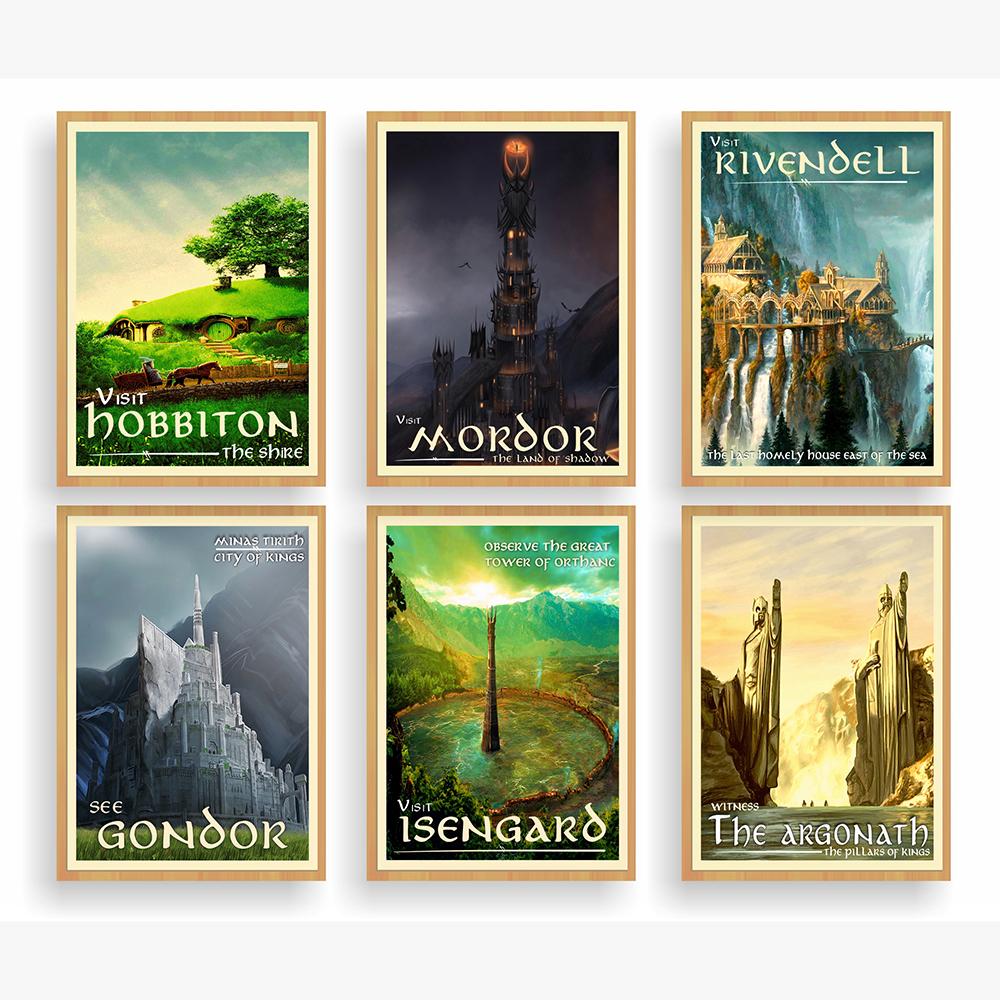 Movie Poster Wall Print Retro Travel Abstract Canvas Vintage Film Middle Earth Landscape Tolkien Painting Kid Room Home Decor