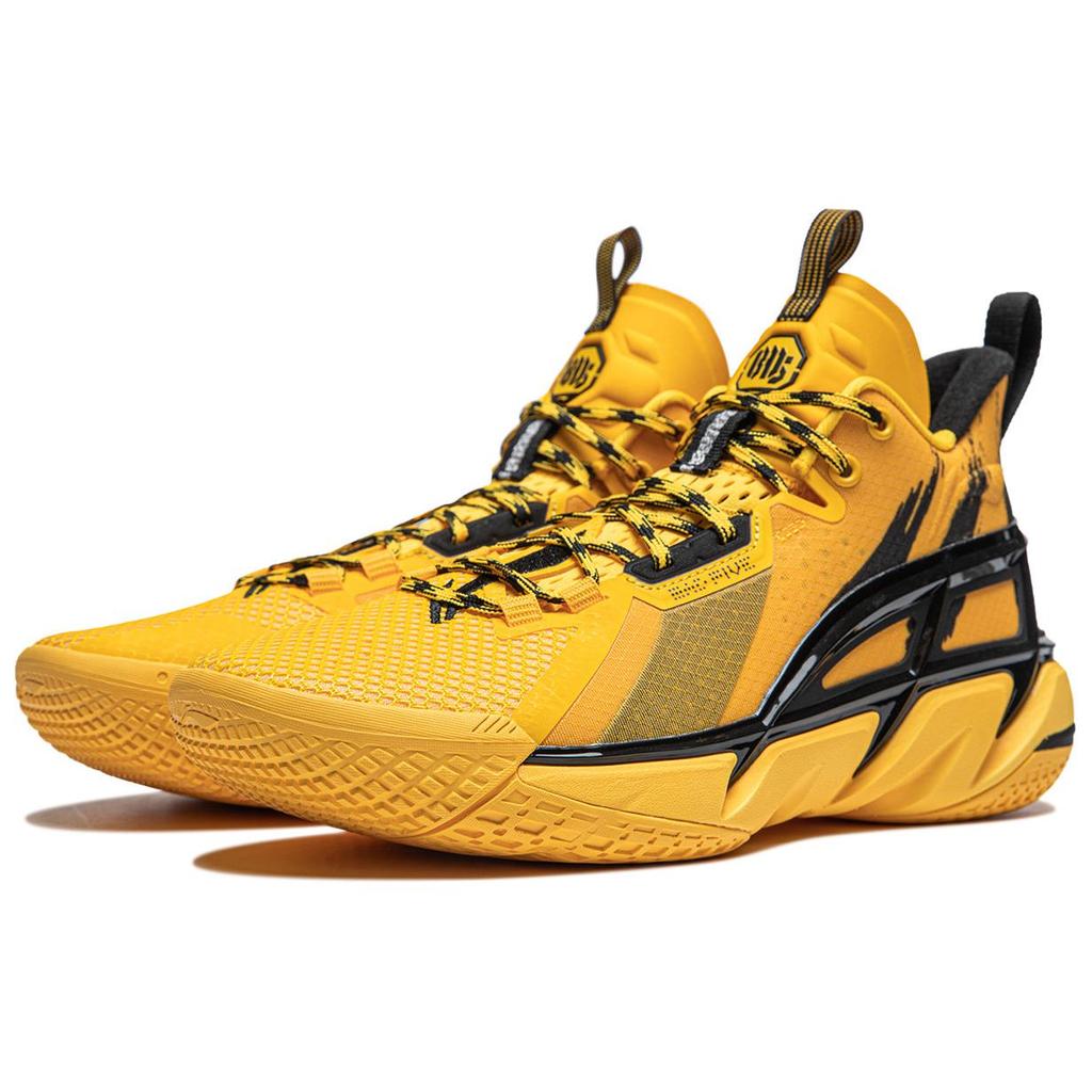 New LiNing Anti Five 4 Cushioning Abrasion Resistant Breathable Mid Top Basketball Shoes Men's Yellow ABFU015-7