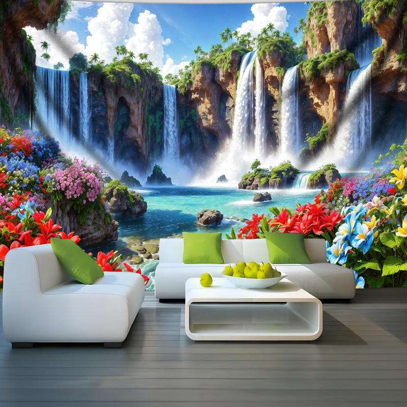 Waterfall Landscape Tapestry Natural Aesthetics Polyester Room Decoration Living Room Dormitory Party Theme Wall Decor