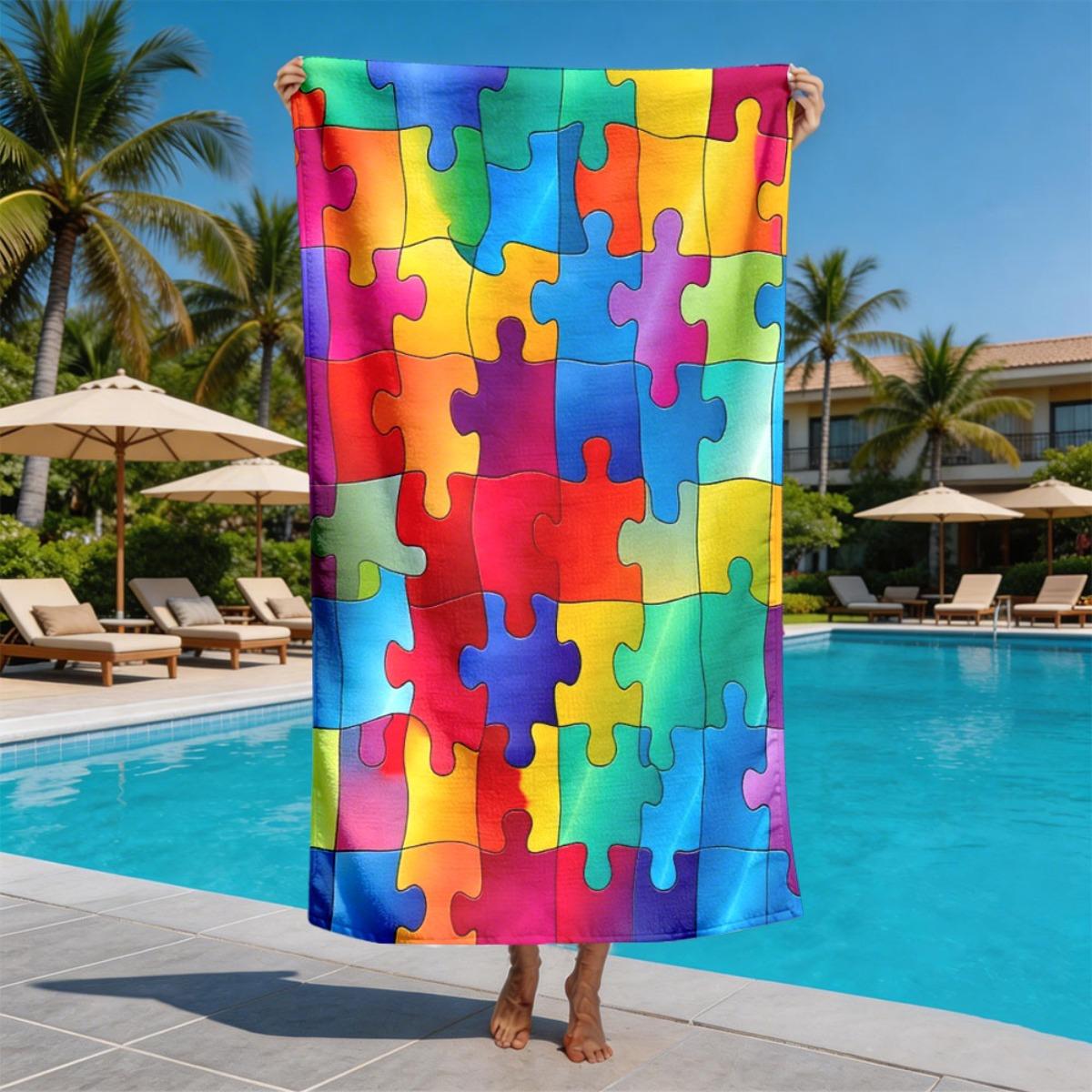 

Watercolor mosaic pieces assembly polyester microfiber beach towel is highly absorbent, suitable for swimming and beach outings W30*H60(CM)