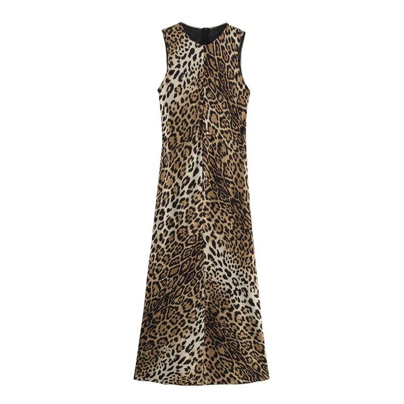 

Kaslead New Arrival Women s Clothing Fashion Style Fashion Silm Animal Pattern Print Sleeveless Dress 8404002 Leopard print L