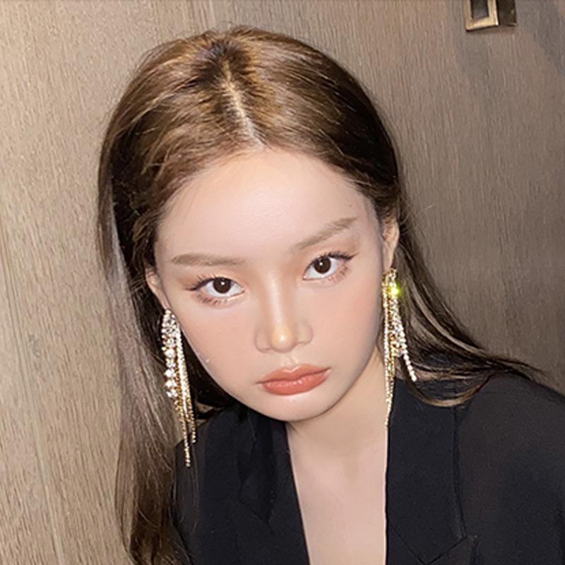 S925 Silver Needle Korean Fashion Diamond Tassel Earrings for Women