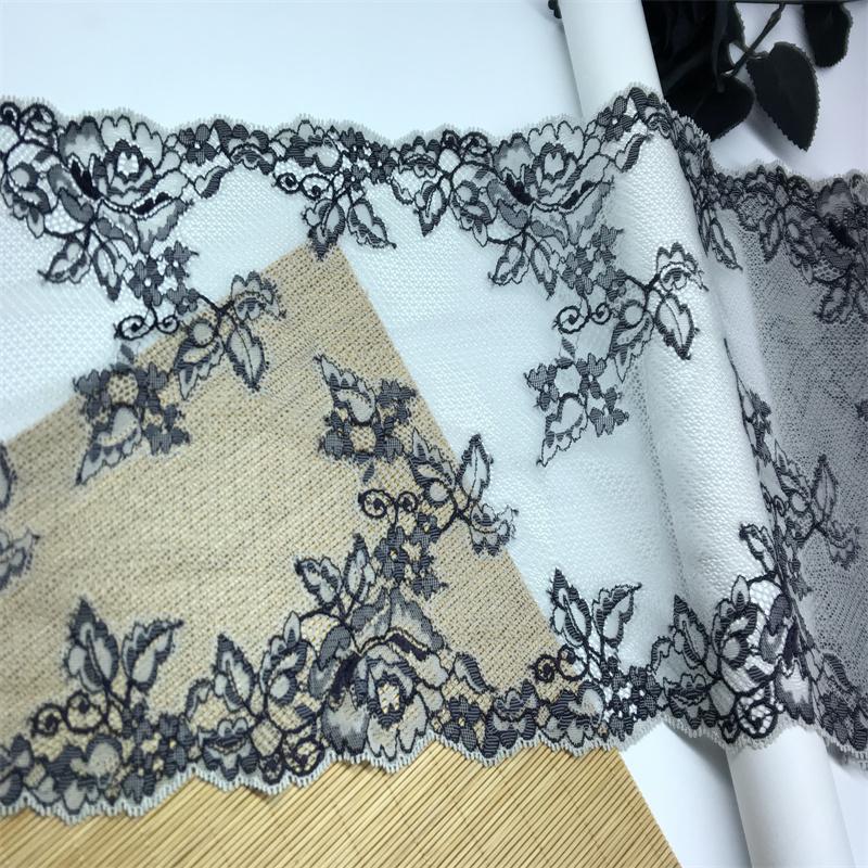 

( 2 Colors) 23cm wide Elastic Lace, Two-tone Elastane Spandex Sewing Mesh Lace Fabric for Lingerie, Bra, Underwear, Garment & Crafting 1 meter x 22.5 cm чёрный/белый