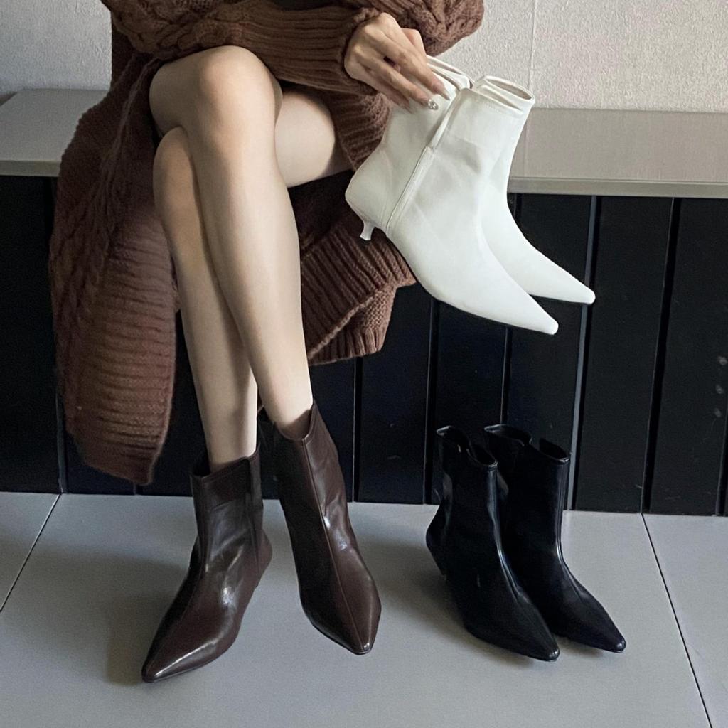 2025 Autumn New Pointed Thin Heel High Heel Temperament French Fashion Sexy Beautiful Women Short Boots