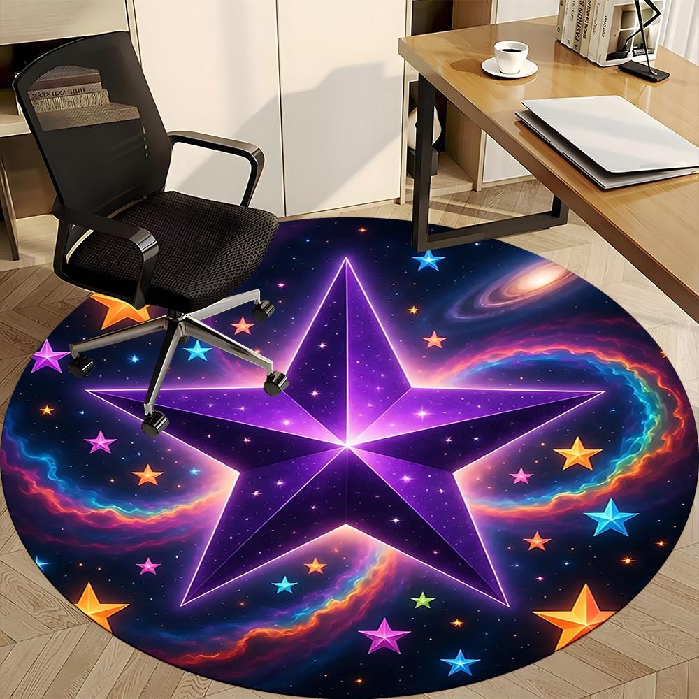 1pc Cosmic Starry Sky Chair Carpet for Office, Round Polyester Mat, Indoor Decor for Office, Easycare Fabric, Washable Non-slip Area Carpet