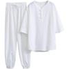 Men's White Zen Buddhist Meditation Suit: Cotton Linen Daoist Robe & Tang-Style Top