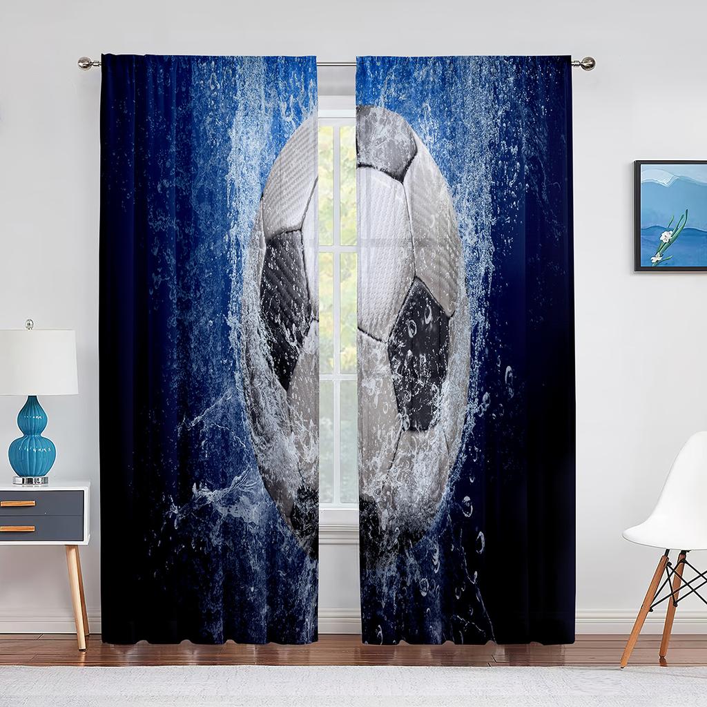 Soccer Striker Kicks The Ball Football Tulle Sheer Curtains for Living Room Bedroom Window Modern Tulle Voile Curtain Decoration