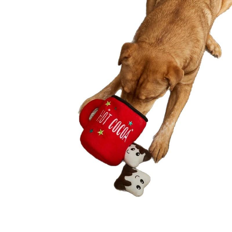 

Hot Cocoa Cup Plush Dog Toy: Interactive Sound & Teething Relief for Small/Medium Pets 17.8*18.4 cm