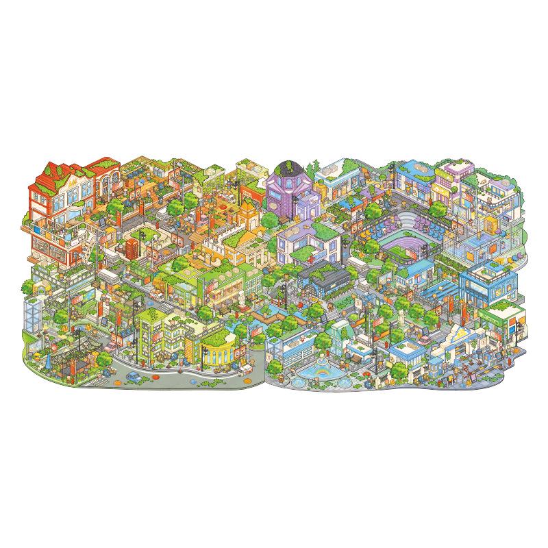 3D Cute Kitten Scenery Sticker: Enlarged Campus Guide