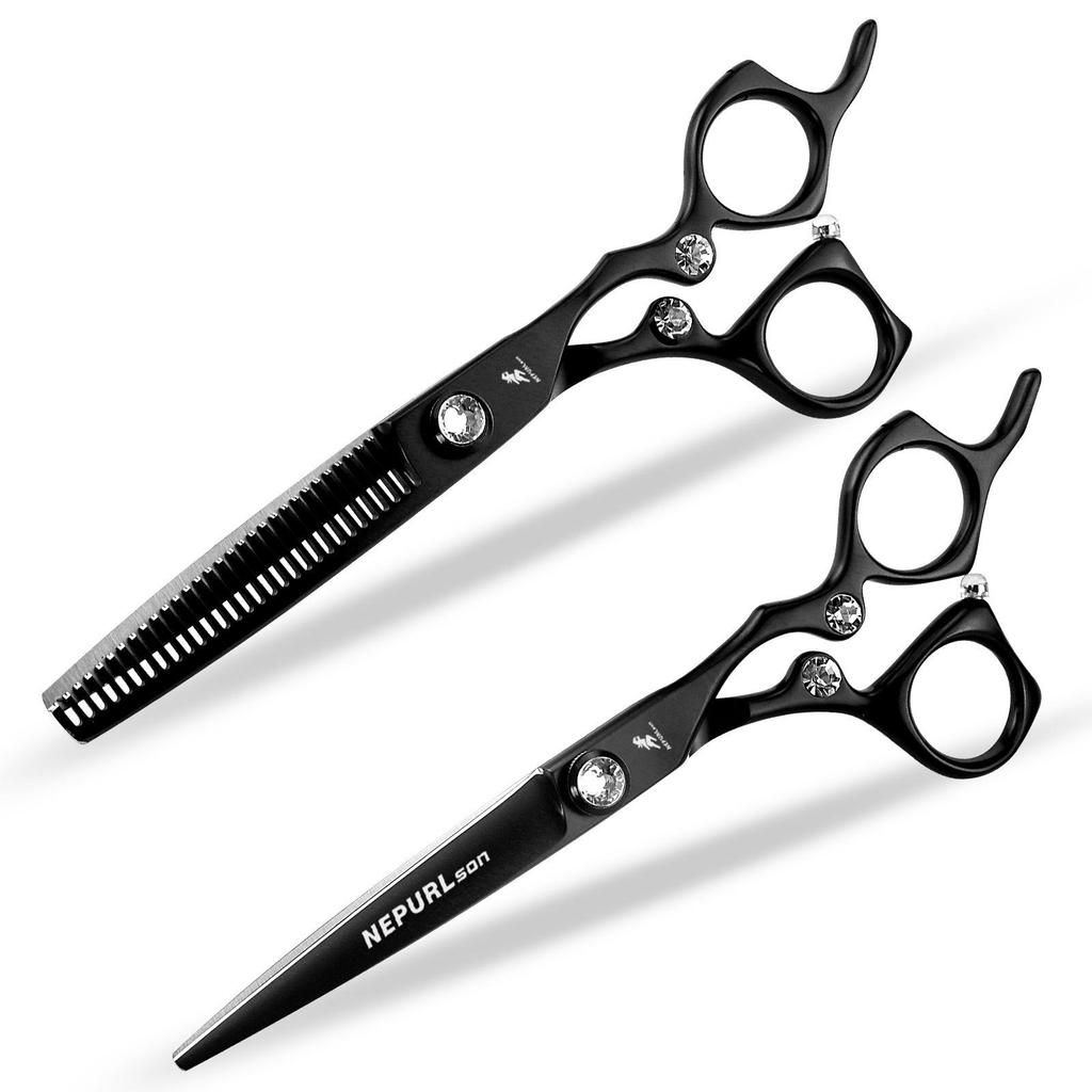 6.0" Napson 440C Hairdressing Scissors Set: Straight, Serrated & Thinning for Salon Use