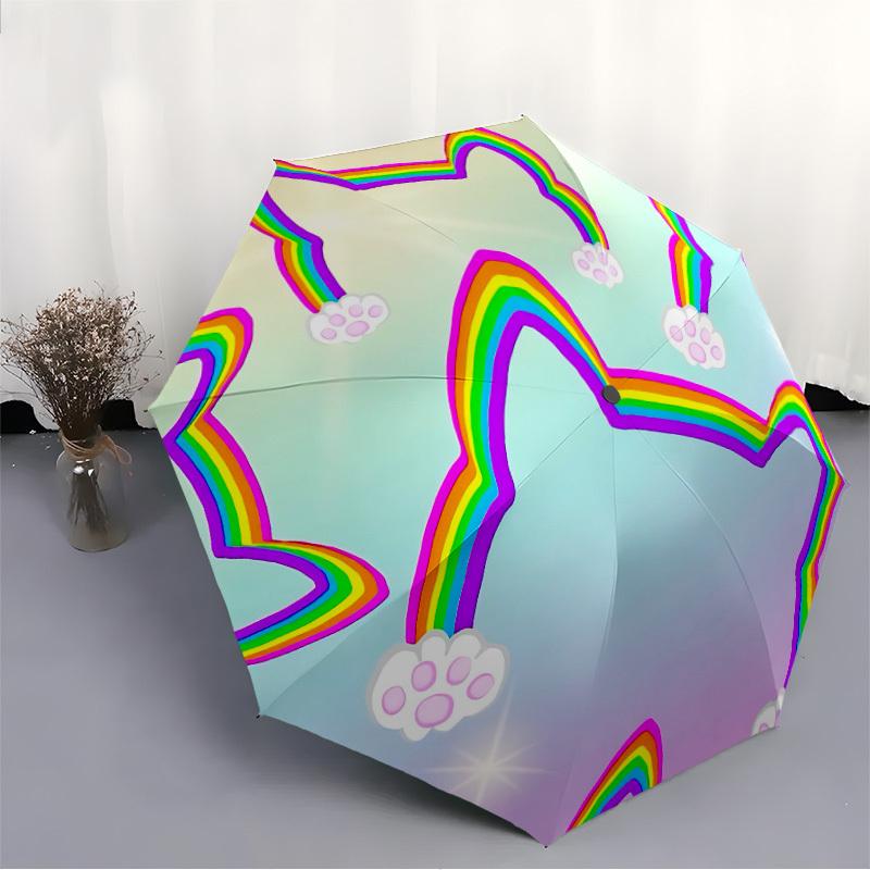 1 pièce Parapluie Pliant Automatique Chat Arc-en-ciel - Compact 8 baleines, Plastique et Fer Durables, Léger pour l'Extérieur Quotidien116