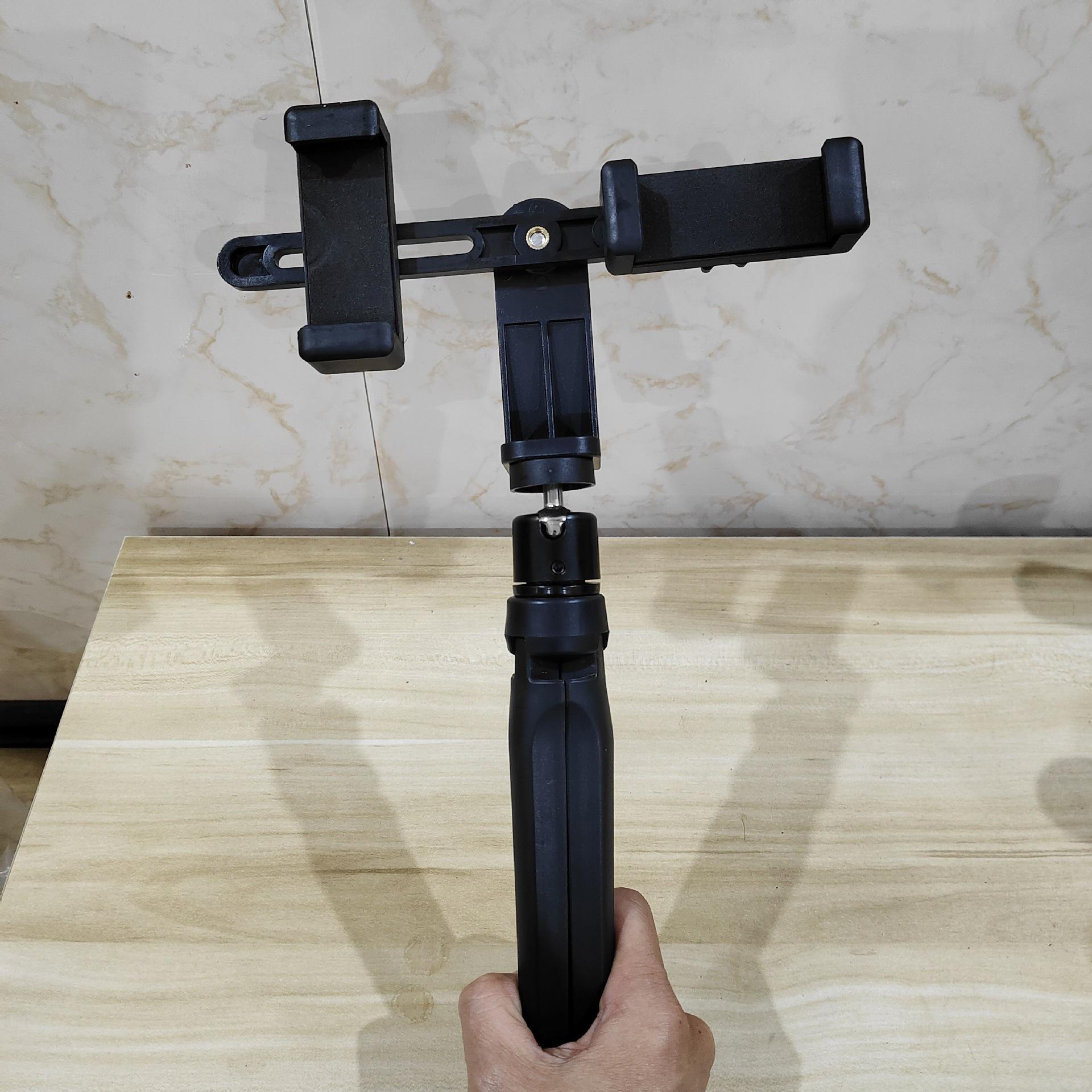 Dual-Camera Desktop Tripod for Live Streaming - Portable Handheld Stand with Dual Phone Clips, Multi-functional for 2-Camera Setup Handheld Tripod + Metal Mount