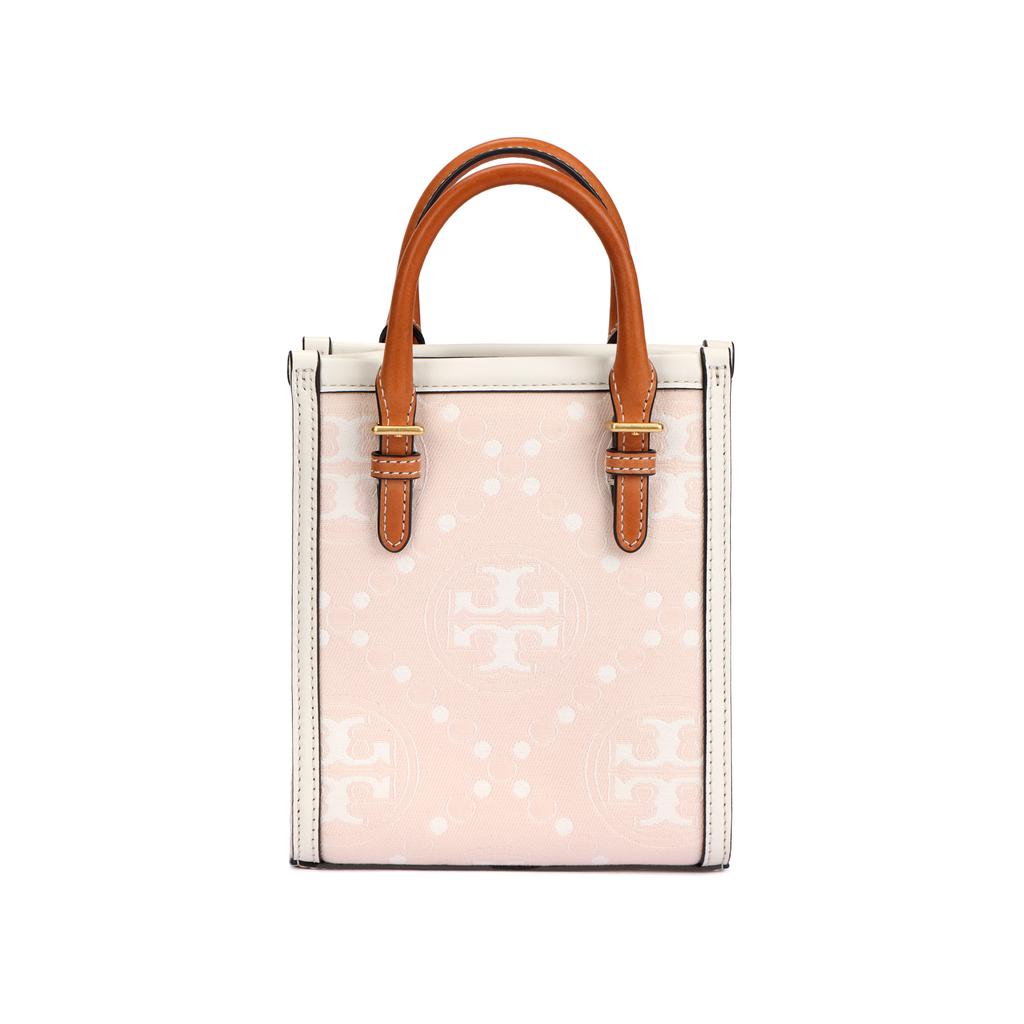 Tory Burch T Monogram Double T Logo Print Magnetic Closure Fabric With Leather Tote Bag Women tote bags Light-Pink 152428-650