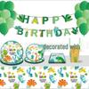 Green Dinosaur Birthday Party Tableware Set: Plates, Cups, Tablecloth, Decorations