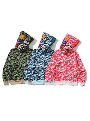 Double Hood Japanese Shark Camo Sweatshirt for Couples