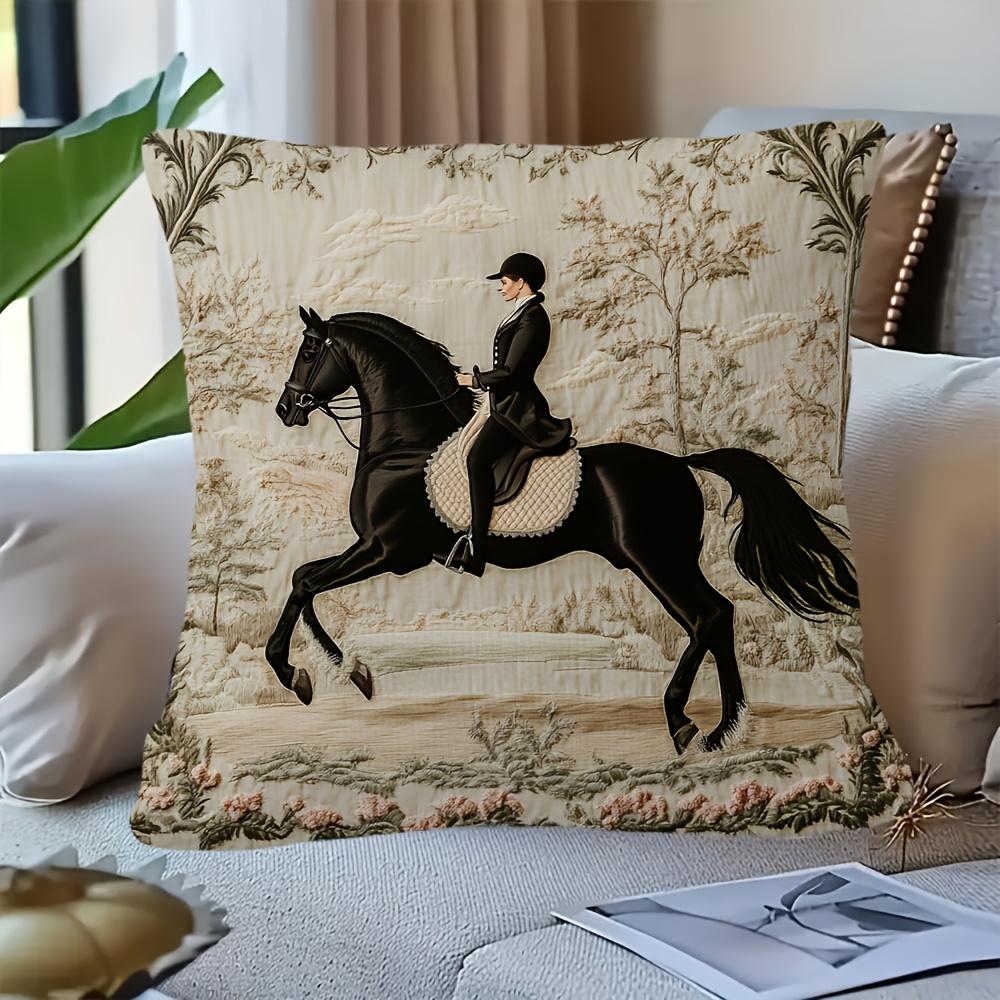 Federa per Cuscino Cavaliere a Cavallo Stampa Arazzo Vintage Custodia Cuscino Classica per Dressage per Divano Letto Divano Arredamento Casa di Campagna