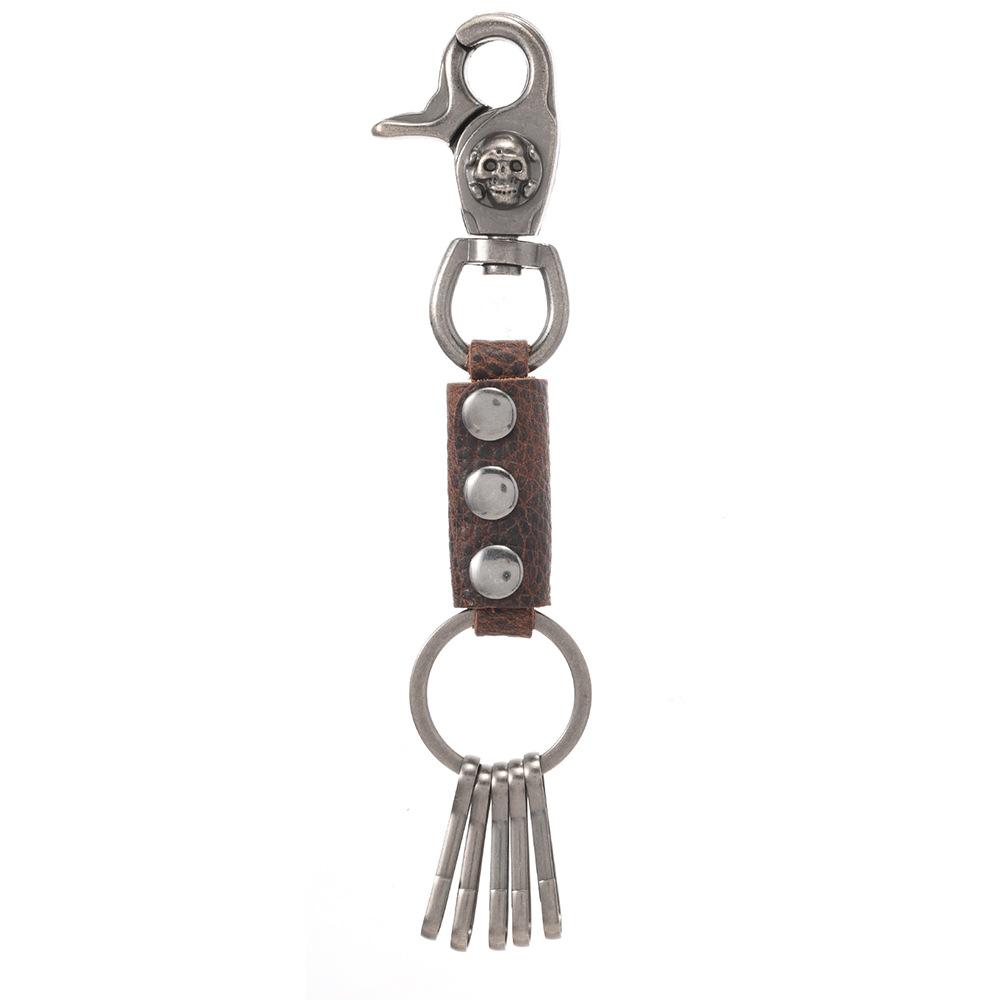 

Punk Rock Skull Cowhide Keychain For Men Luxury Car Leather Keyring Pendant For Couples Belt Decor Chains as the picture