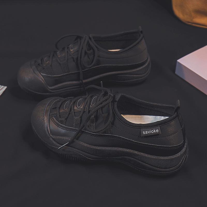 

Кроссовки женские весна и осень новые кожаные повседневные модные дышащие походные туфли с большой головой уродливые и милые уличные папины туфли 40 чёрный